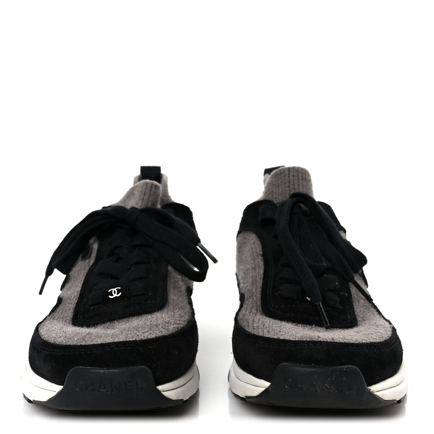 Fabric Suede Calfskin CC Sneakers 38 Gray Black