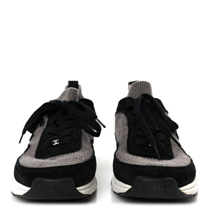 Chanel Fabric Suede Calfskin CC Sneakers 38 Gray Black 3 of 10