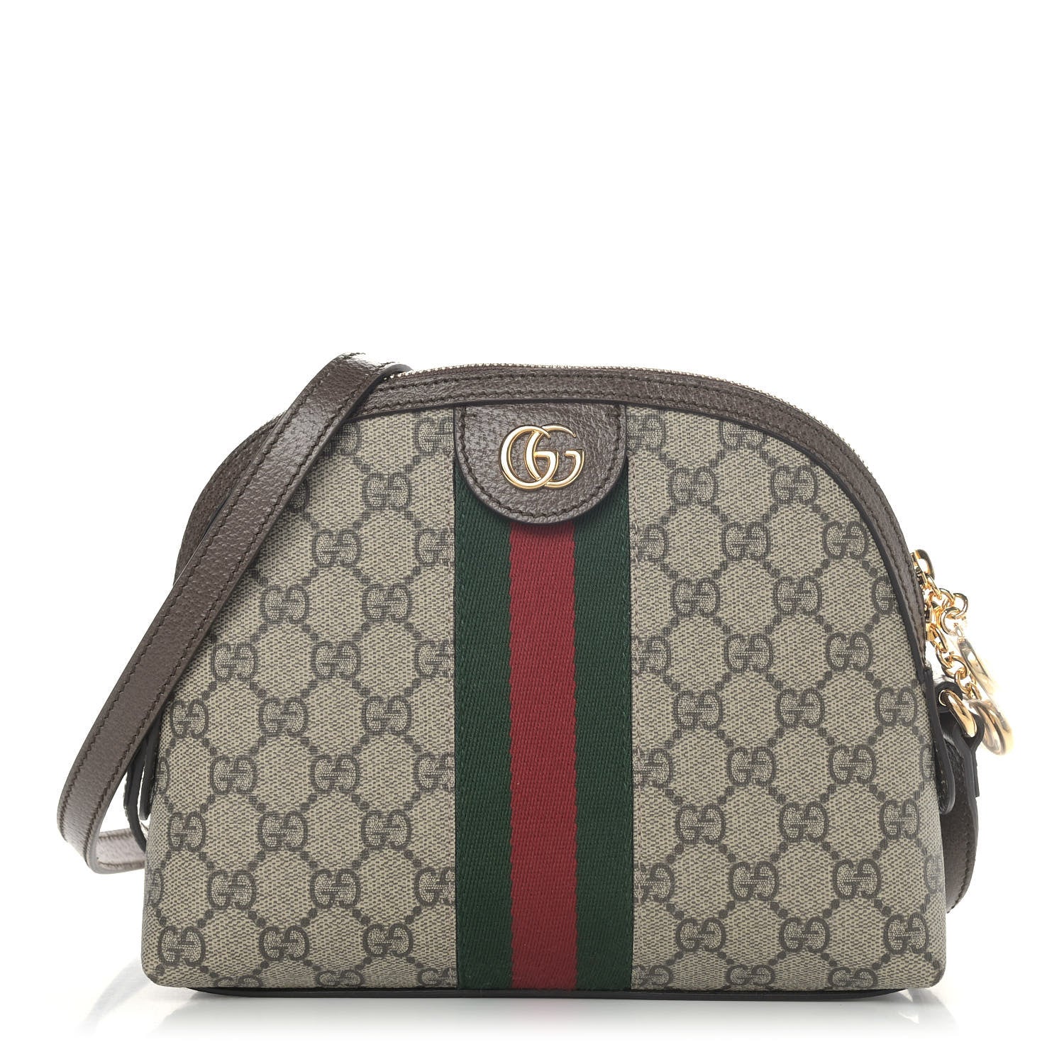 Gucci GG Supreme Monogram Textured Dollar Calfskin Web Small Ophidia Dome Shoulder Bag Beige Ebony New Acero 1 of 9