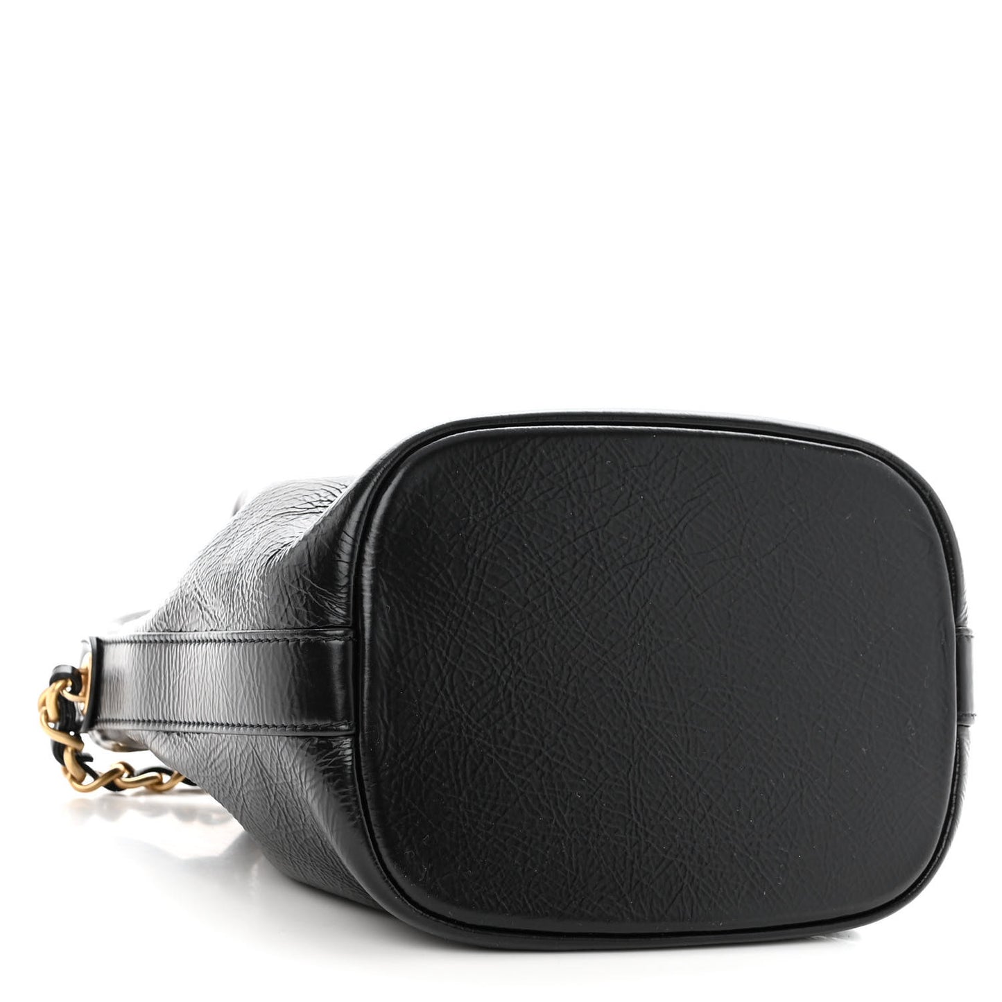 Shiny Aged Calfskin CC Chain Mini Drawstring Bag Black