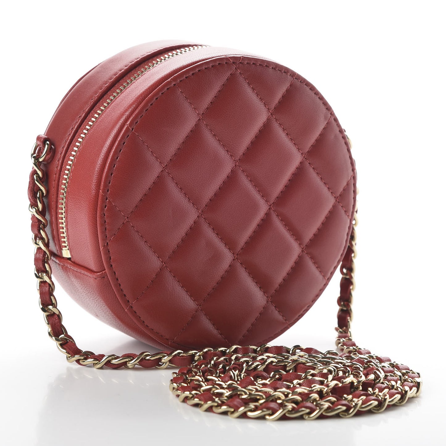 Lambskin Quilted Round Clutch With Chain Red