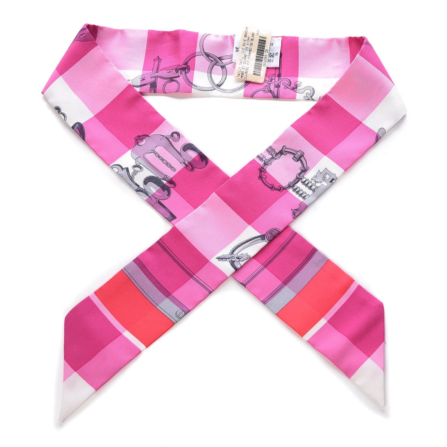 Hermes Silk Mors Et Gourmettes Vichy Twilly Rose Vif Framboise White 1 of 5