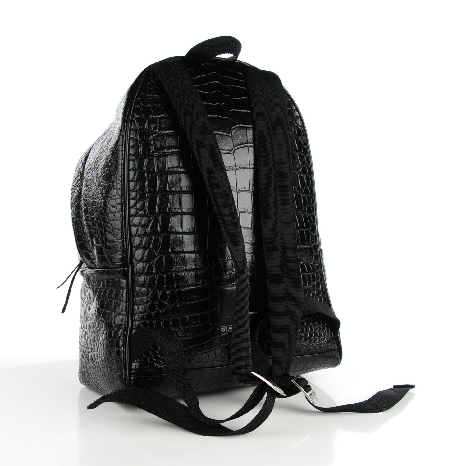 Saint Laurent Calfskin Crocodile Embossed Hunting Backpack Black 3 of 7