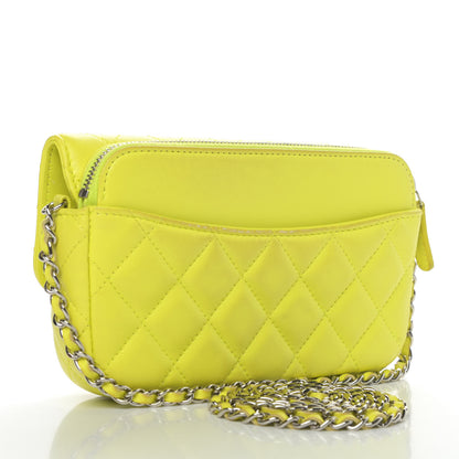Chanel Lambskin Quilted Flap Phone Holder With Chain Neon Yellow 2 of 6