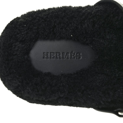 Hermes Calfskin Woolskin Womens Chypre Sandals 37 Black 7 of 8