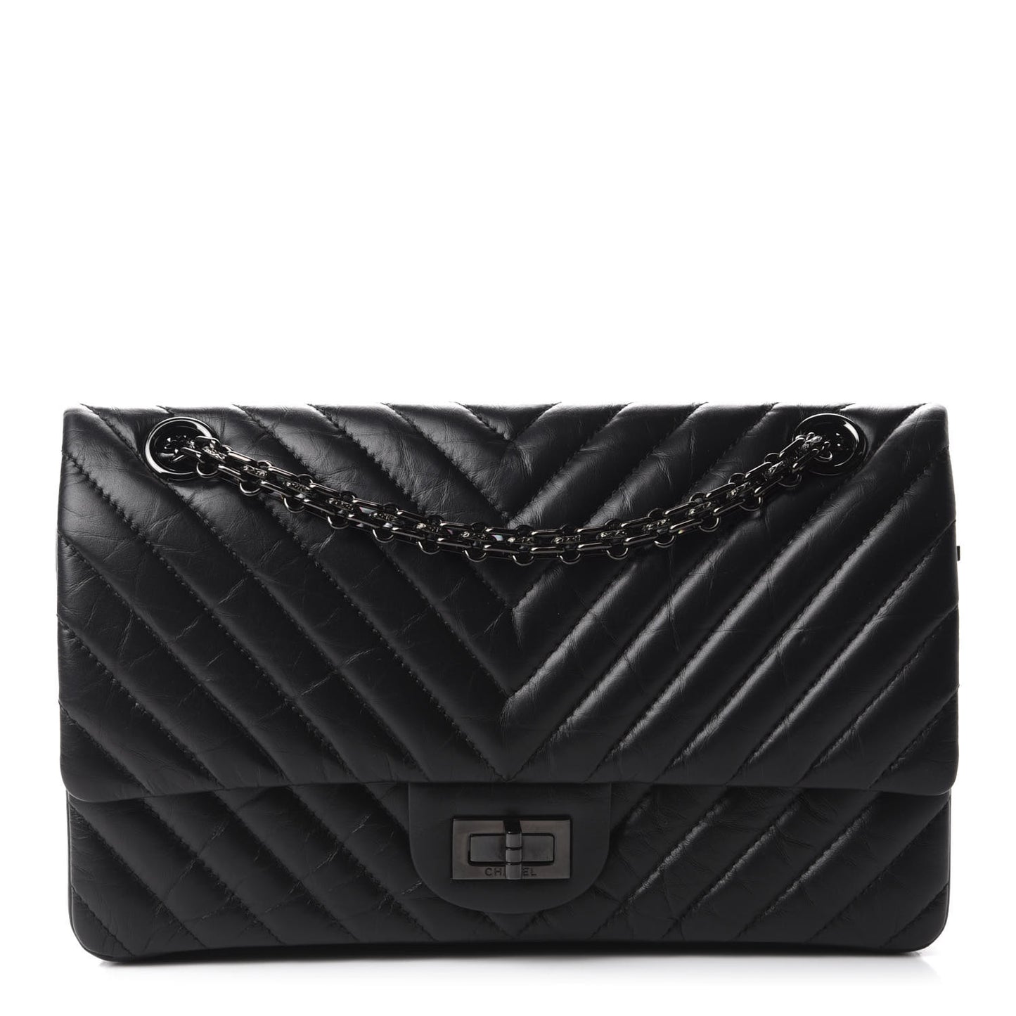 Aged Calfskin Chevron Quilted 2.55 Reissue 225 Flap So Black
