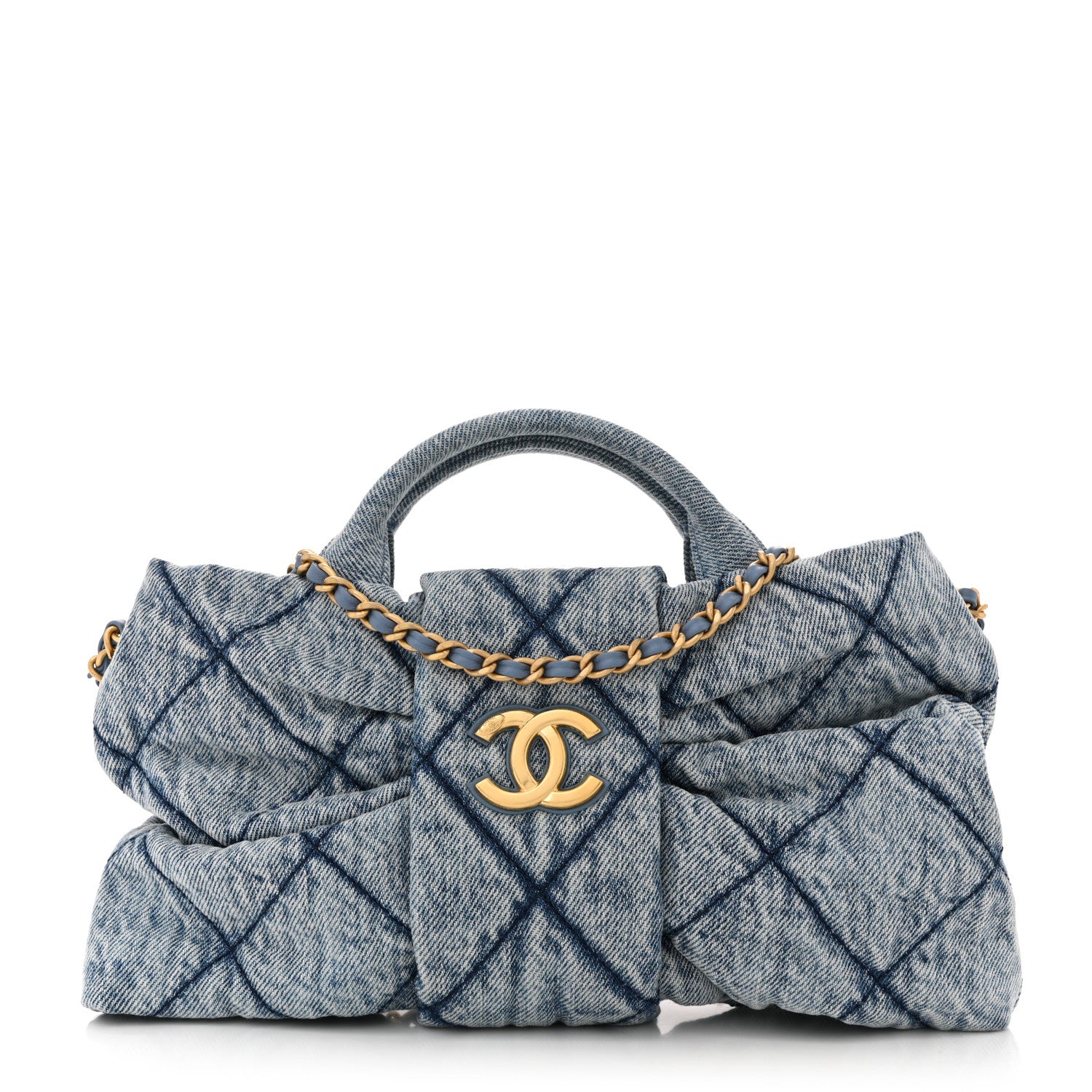 Chanel Washed Denim Quilted Mini Bow Bag Blue 1 of 12