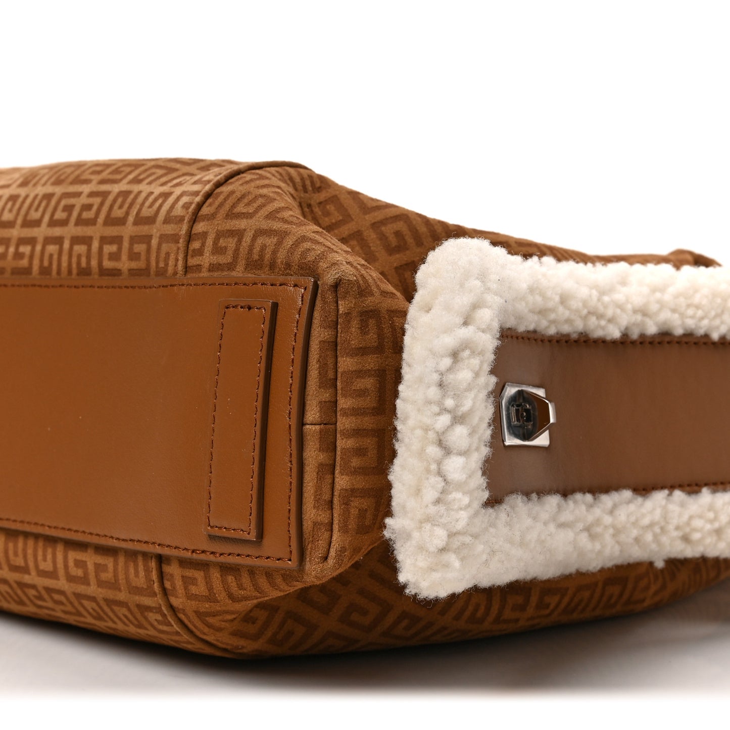 Shearling Suede Medium Soft Lock Antigona Shoulder Bag Tan