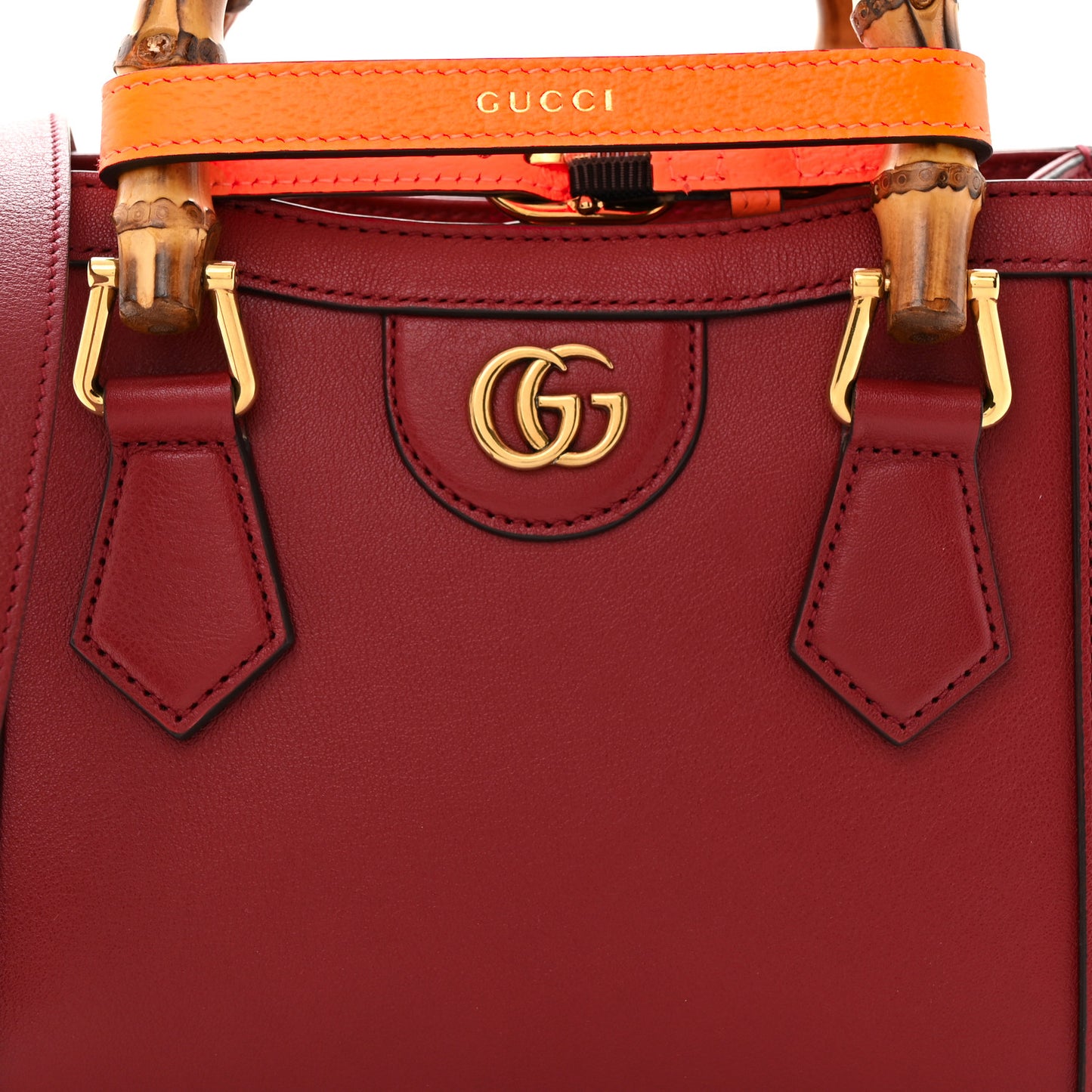 Wonka Grain Calfskin Mini Diana Tote Bag Dark Red Orange Fluo