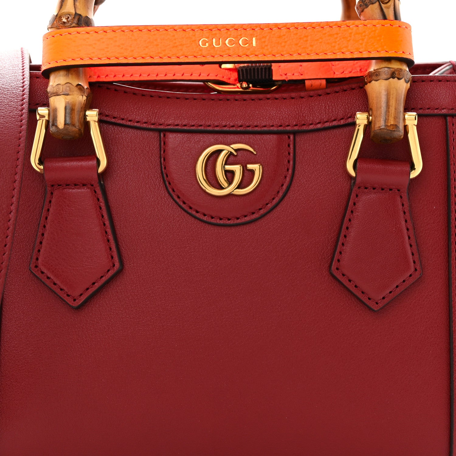 Gucci Wonka Grain Calfskin Mini Diana Tote Bag Dark Red Orange Fluo 8 of 10