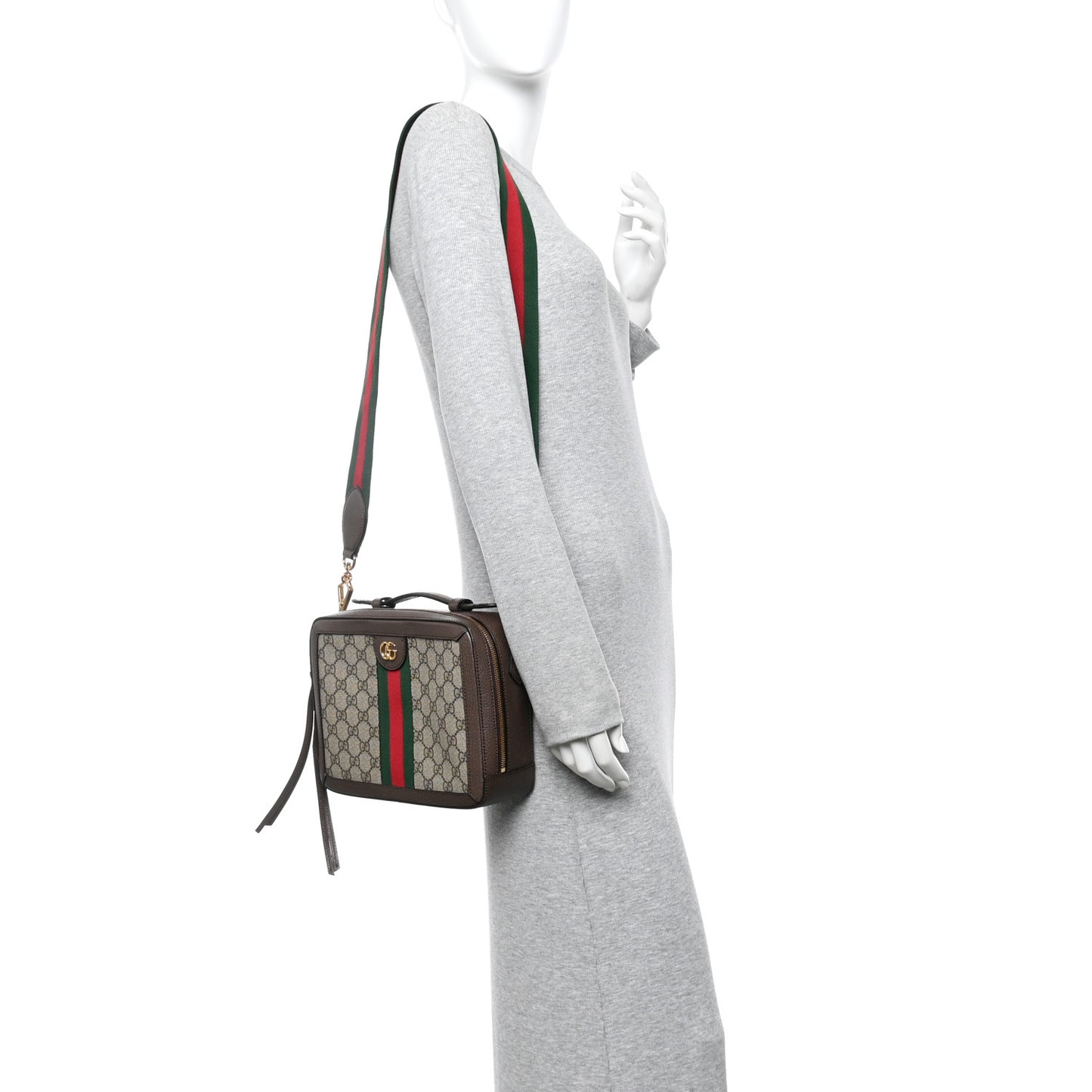 GG Supreme Monogram Web Small Ophidia Top Handle Shoulder Bag Brown