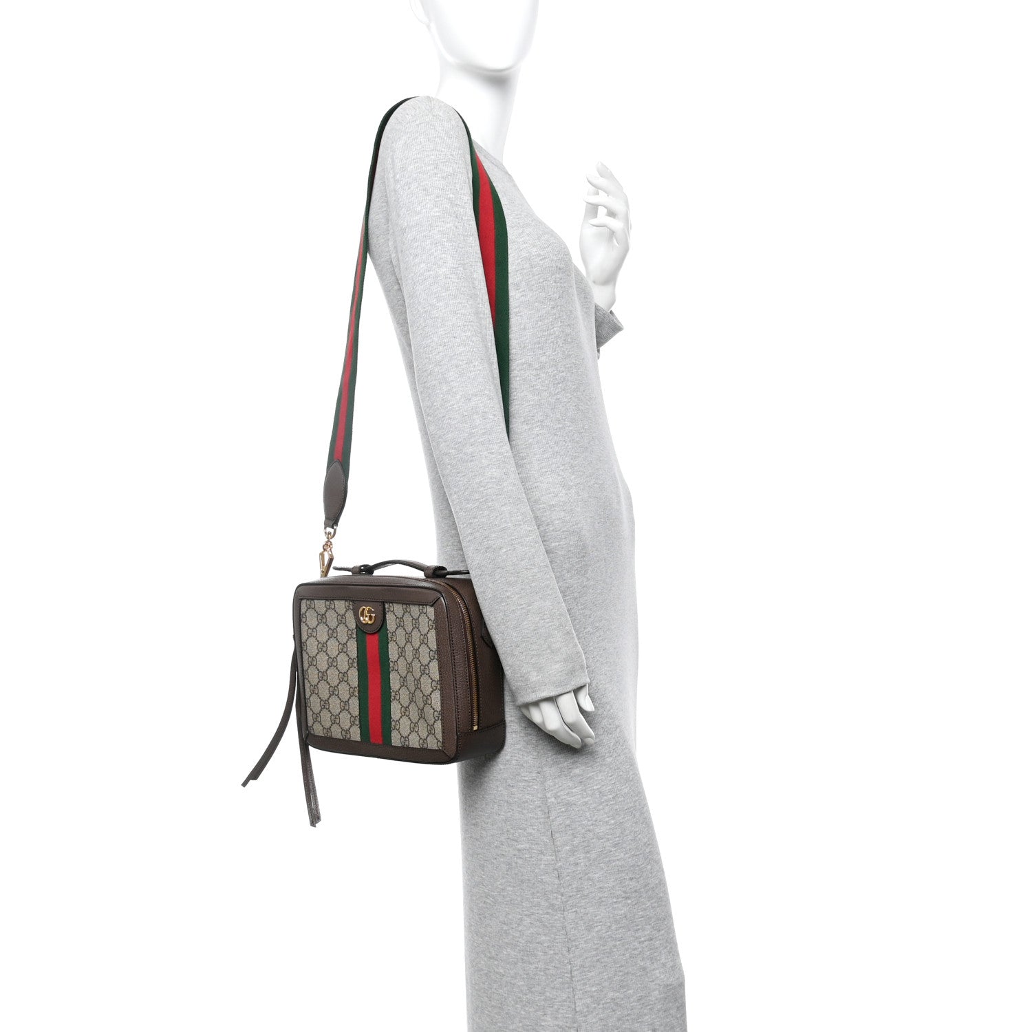 Gucci GG Supreme Monogram Web Small Ophidia Top Handle Shoulder Bag Brown 2 of 13