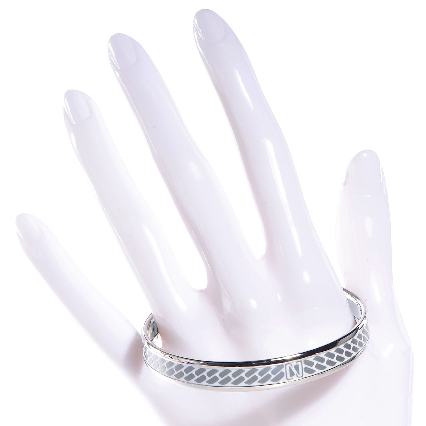 Enamel Printed Narrow Clic C'est Noue Bracelet 62 White Platinum