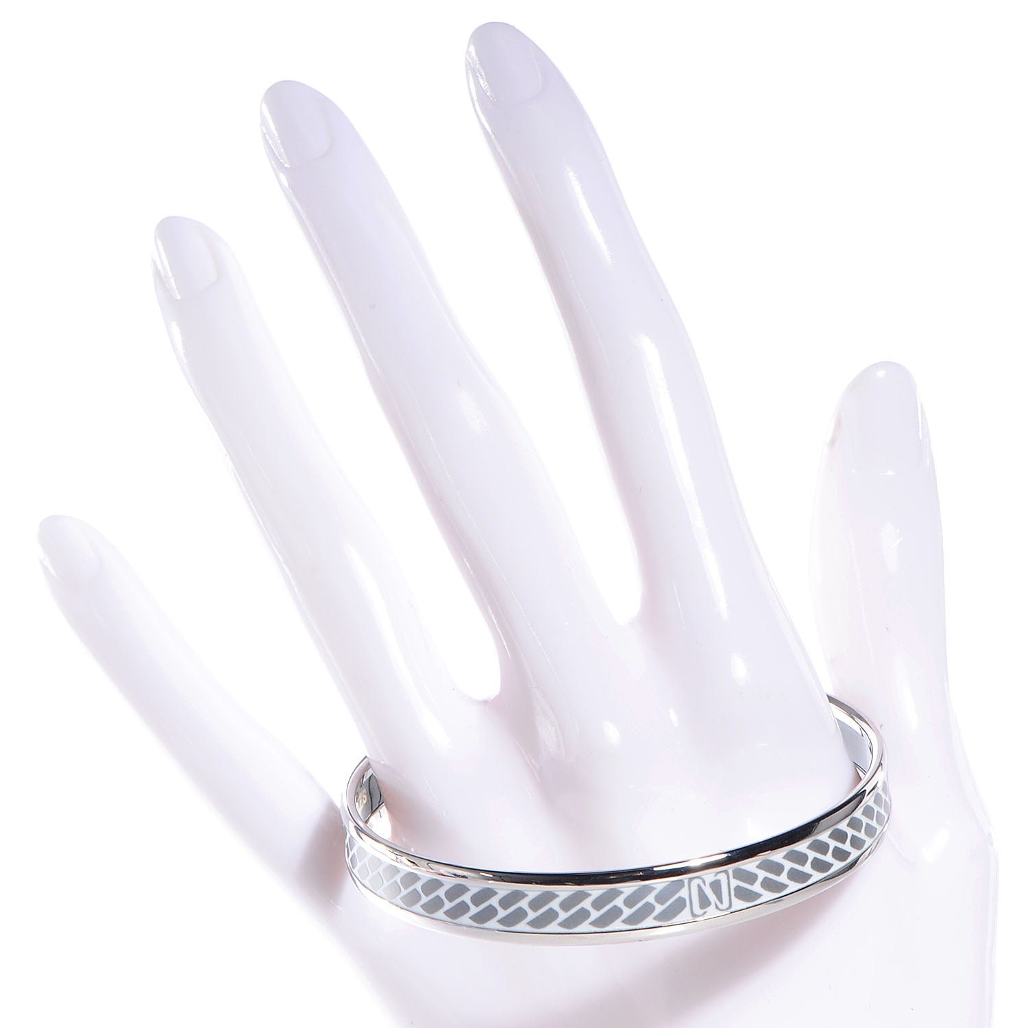 Hermes Enamel Printed Narrow Clic C'est Noue Bracelet 62 White Platinum 2 of 5