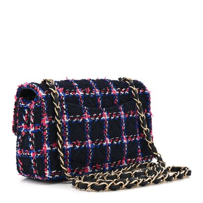 Chanel Tweed Quilted Mini Rectangular Flap Navy Red Blue White 3 of 10