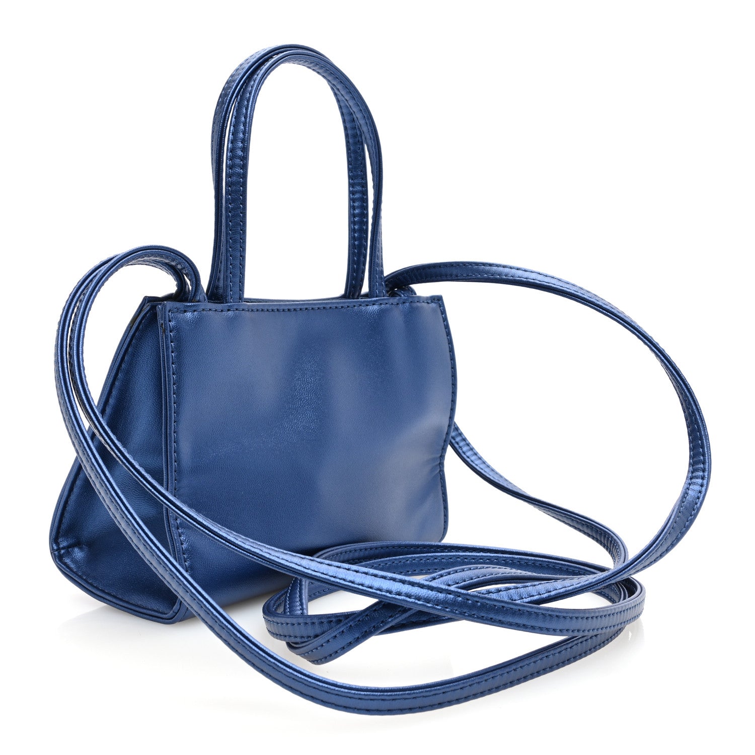 Telfar Metallic Vegan Leather Small Shopping Bag Cobalt 3 of 9
