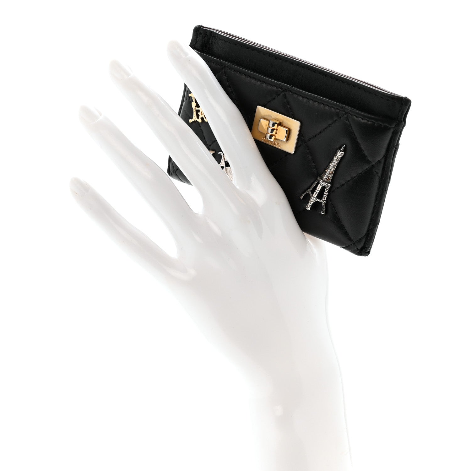 Chanel Aged Calfskin Quilted Lucky Charms Reissue Card Holder Black 2 of 10