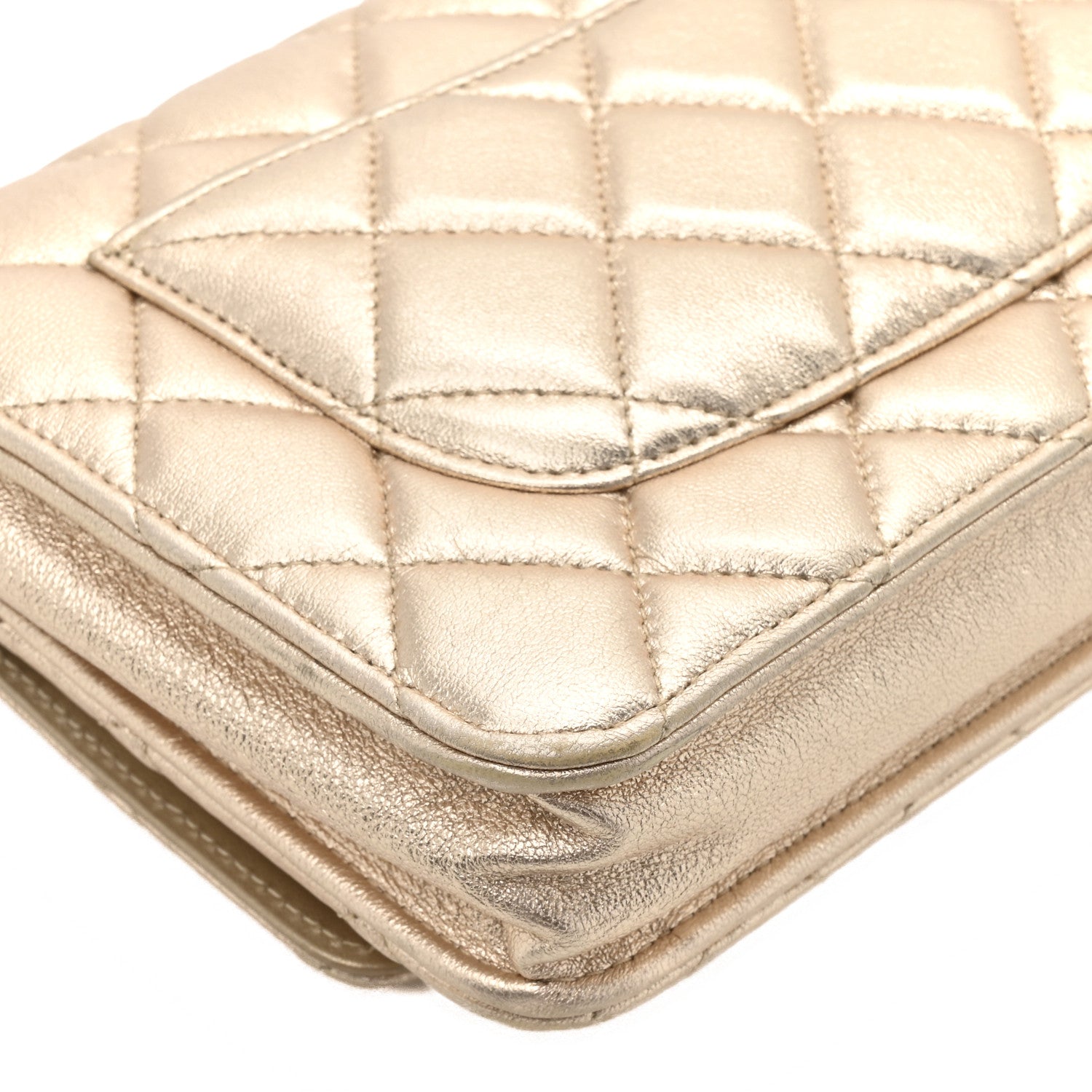 Chanel Metallic Lambskin Quilted Wallet On Chain WOC Gold Black 13 of 13