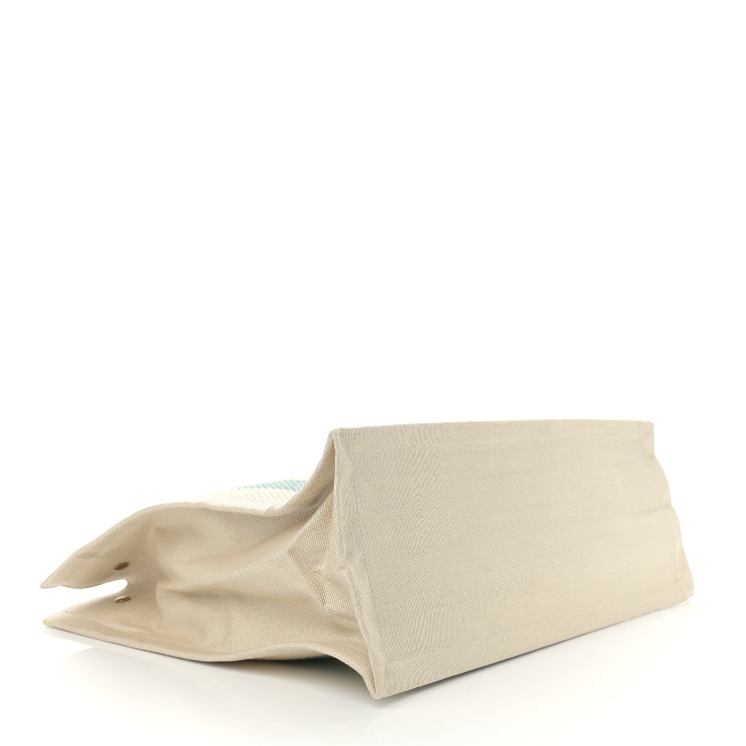 Saint Laurent Cotton Linen Calfskin Striped Rive Gauche Tote Water Green 4 of 11