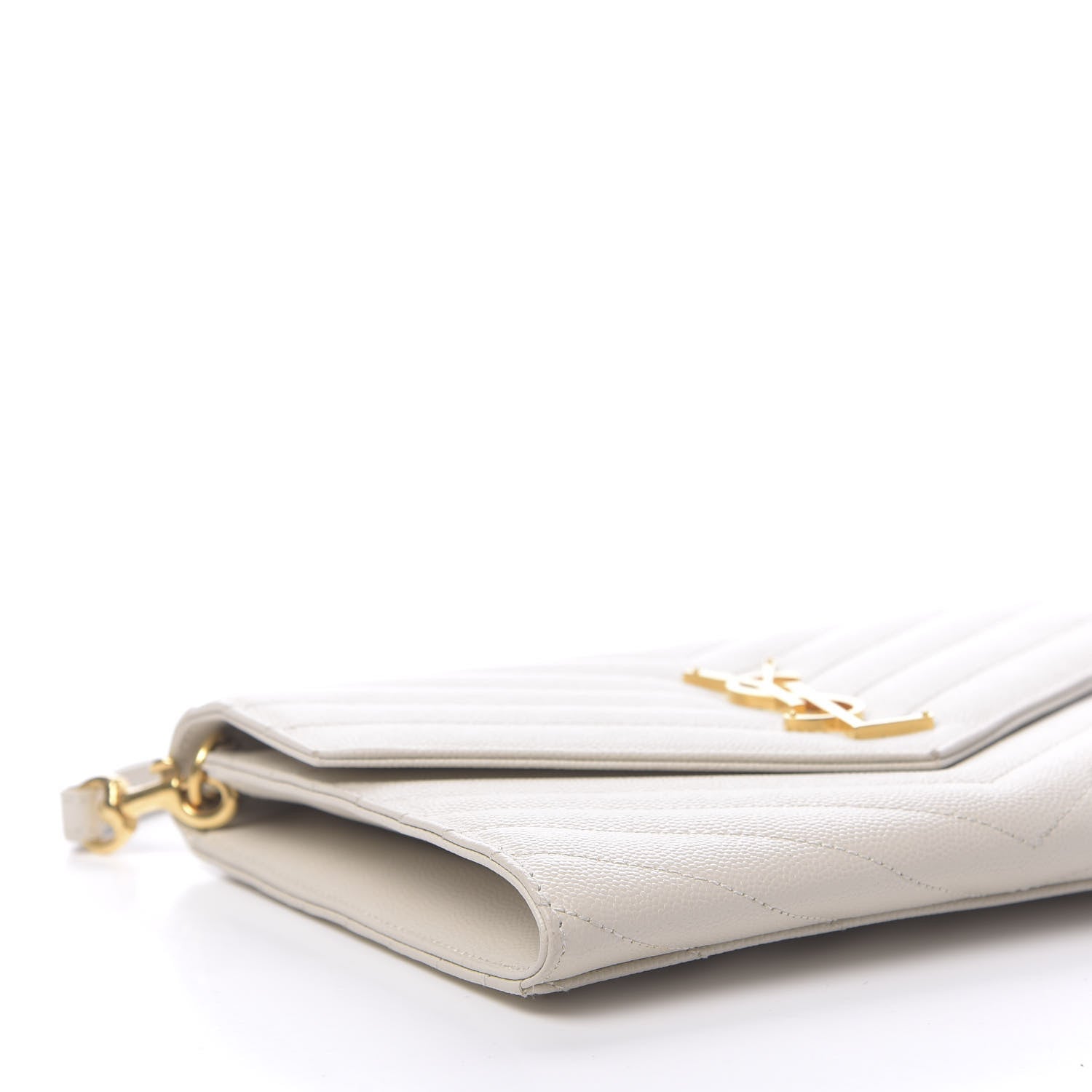 Saint Laurent Grain De Poudre Matelasse Chevron Monogram Envelope Clutch Blanc Vintage 7 of 11
