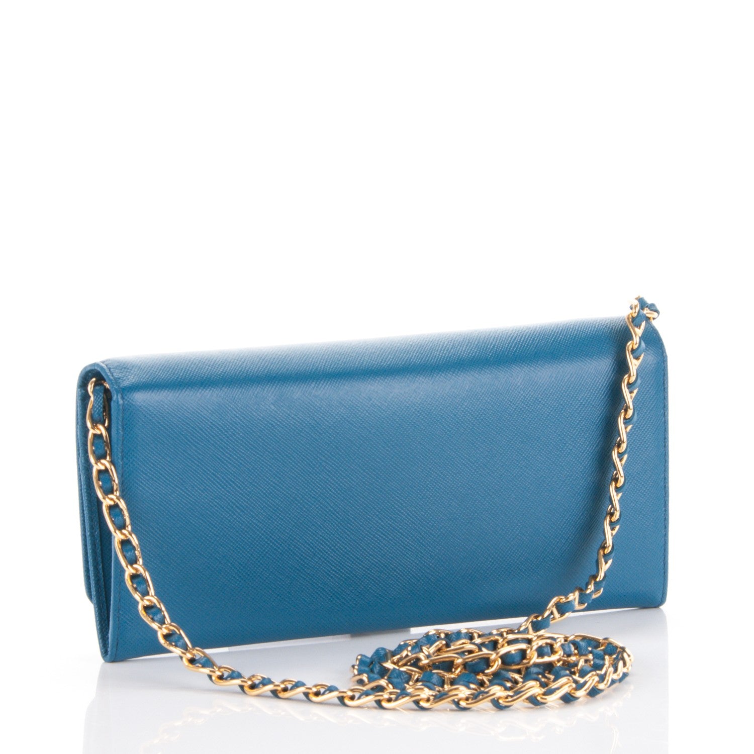 Prada Saffiano Metal Oro Chain Wallet Cobalto 3 of 7