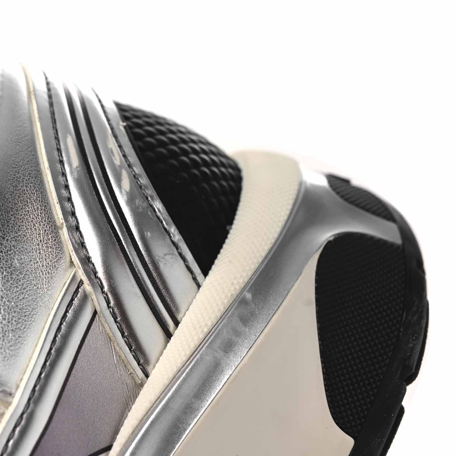 Chanel Fabric Laminated Calfskin Stretch CC Sneakers 38 White Silver 12 of 13
