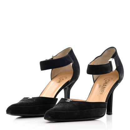 Chanel Suede CC Ankle Strap Pumps 37 Black 3 of 13