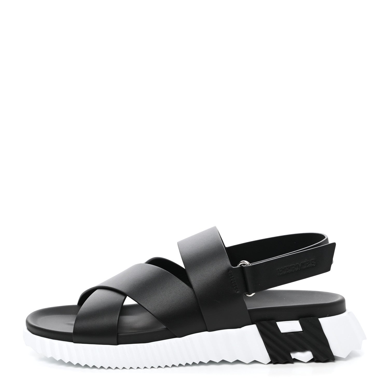 Hermes Calfskin Goatskin Mens Electric Sandals 44 Black White 1 of 8