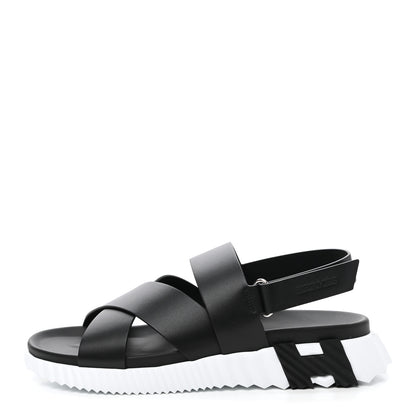 Hermes Calfskin Goatskin Mens Electric Sandals 44 Black White 1 of 8