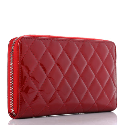 Chanel Patent Quilted Brilliant Zip Around Wallet Red 3 of 9