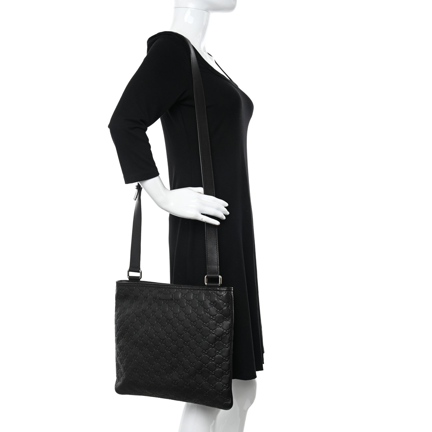 Gucci Guccissima Medium Flat Messenger Bag Dark Brown 2 of 13