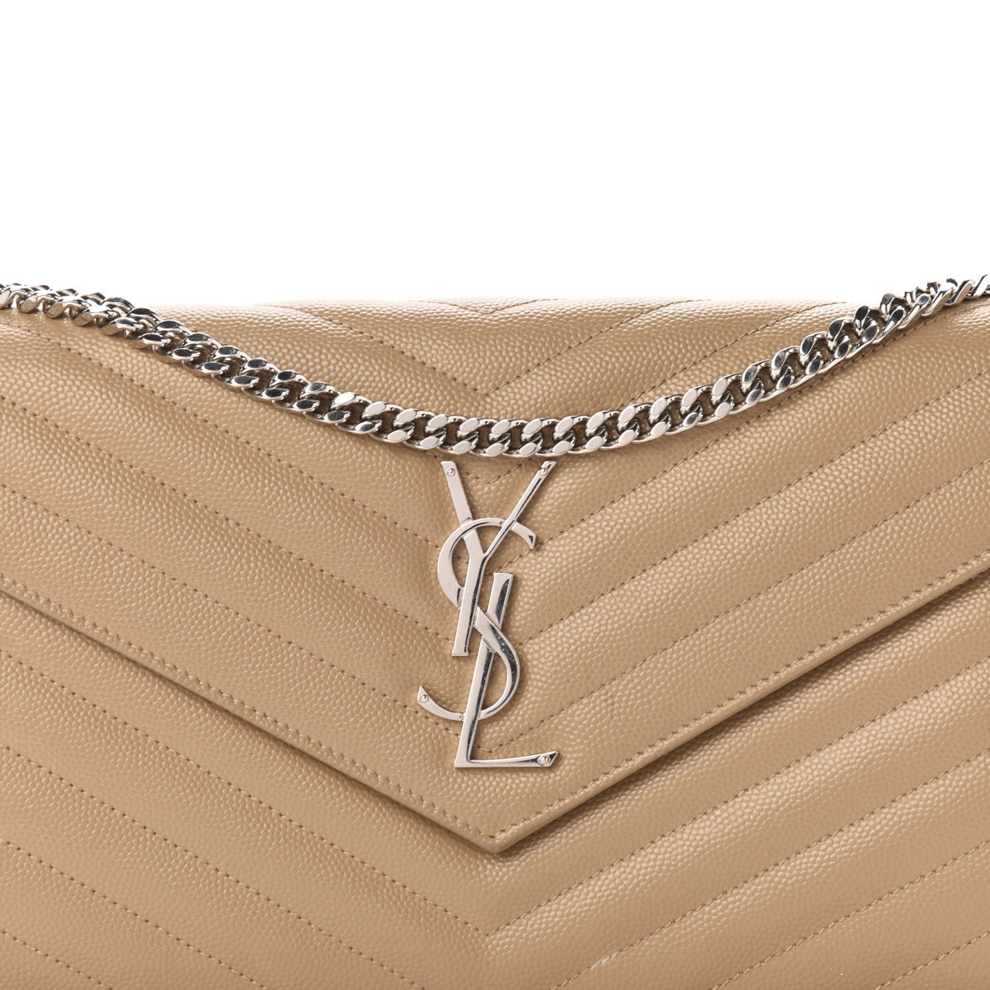Grain De Poudre Matelasse Chevron Monogram Chain Wallet Dark Latte