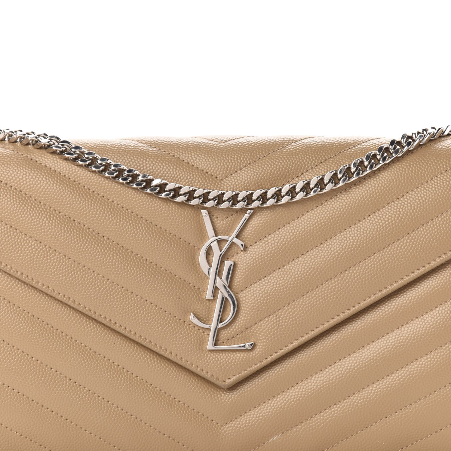 Saint Laurent Grain De Poudre Matelasse Chevron Monogram Chain Wallet Dark Latte 12 of 12