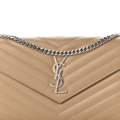 Saint Laurent Grain De Poudre Matelasse Chevron Monogram Chain Wallet Dark Latte 12 of 12