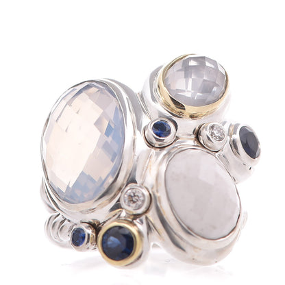David Yurman Sterling Silver 18K Yellow Gold Diamond Sapphire Agate Moonstone Quartz Mosaic Ring 52 6 1 of 6