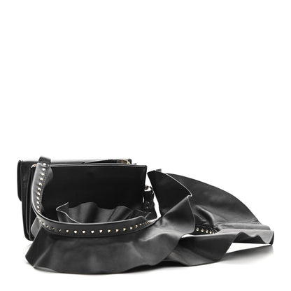 Valentino Garavani Calfskin Crystal Bead Embellished Mini Rockstud Love Story Ruffle Strap Bag Black 4 of 11