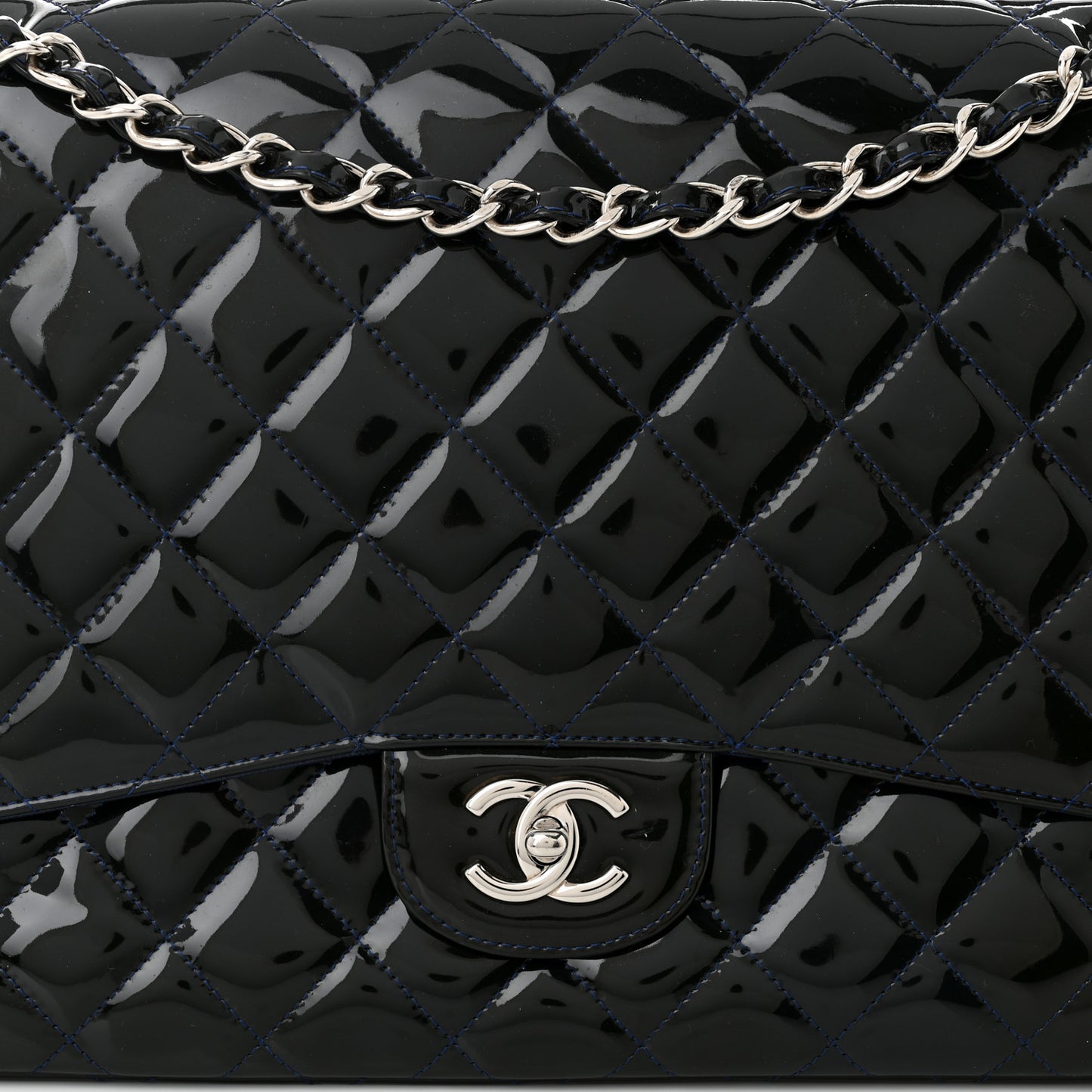 Patent Quilted Maxi Single Flap Blue