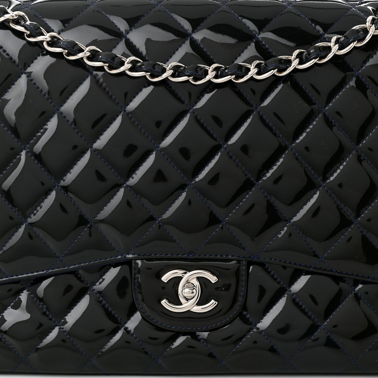 Chanel Patent Quilted Maxi Single Flap Blue 8 of 11