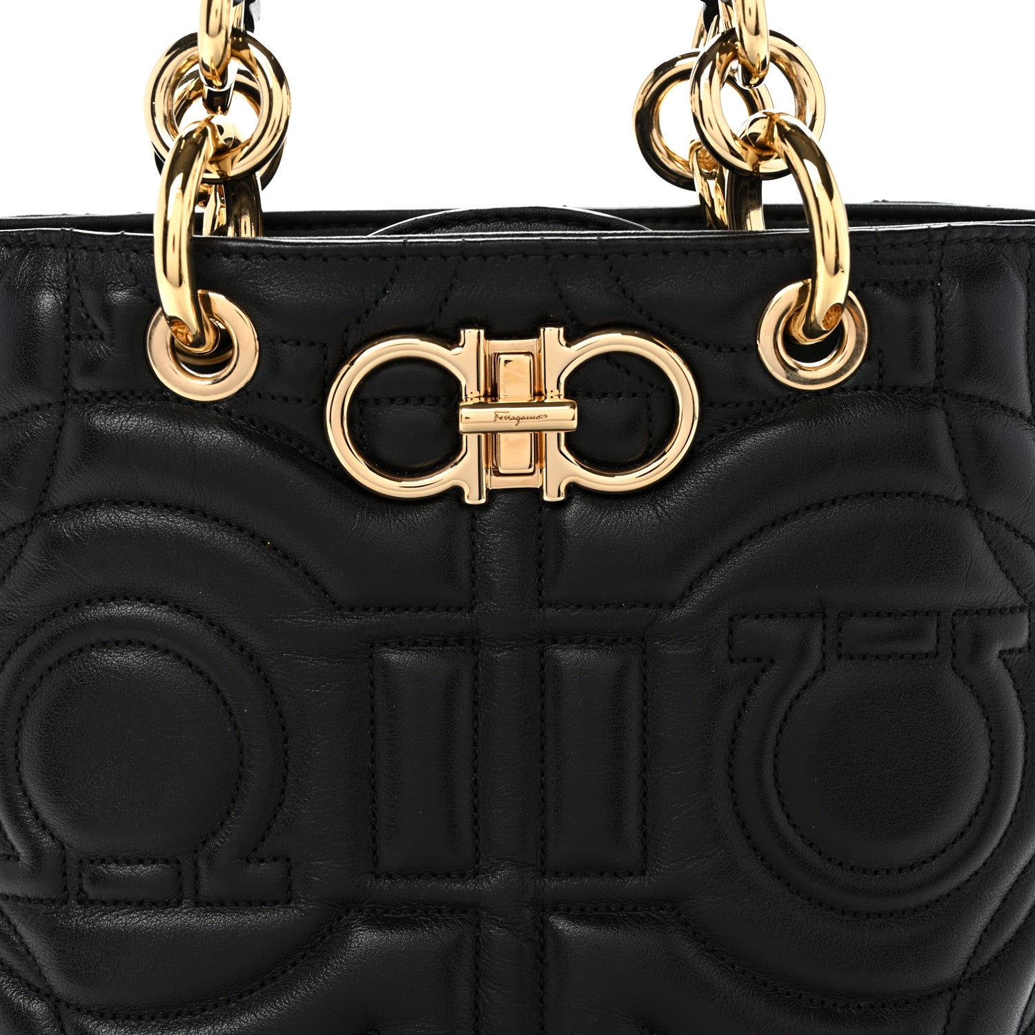 Salvatore Ferragamo Calfskin Embossed Logo Plaque Gancini Tote Black 7 of 9