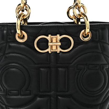 Salvatore Ferragamo Calfskin Embossed Logo Plaque Gancini Tote Black 7 of 9