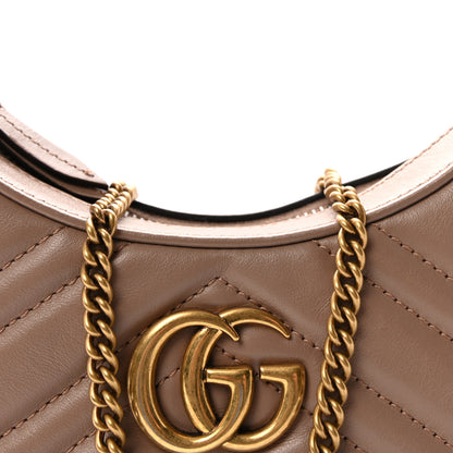 Gucci Calfskin Matelasse Chevron Mini GG Marmont Half Moon Hobo Porcelain Rose 8 of 11