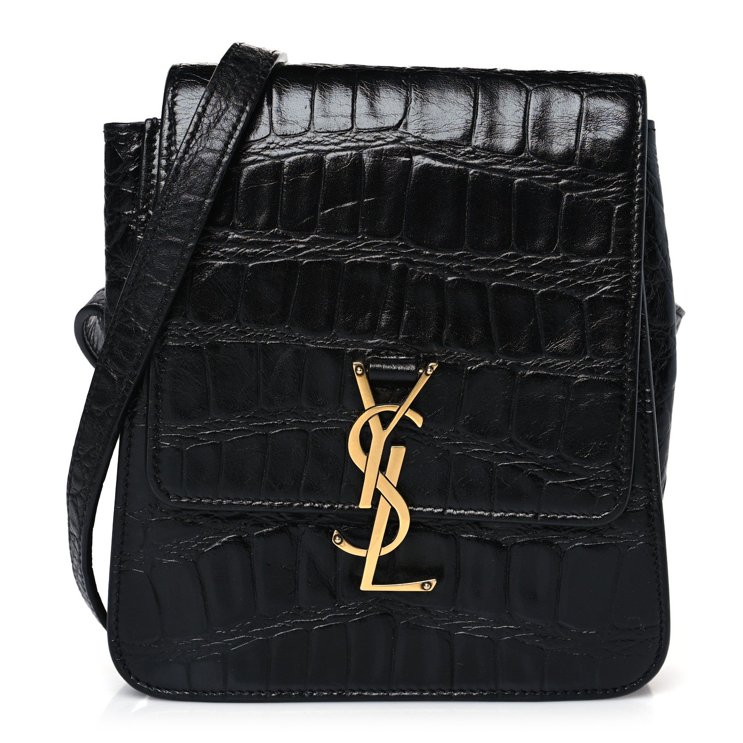 Saint Laurent Calfskin Embossed Crocodile North South Kaia Satchel Black 1 of 8