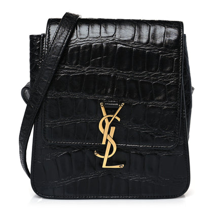 Saint Laurent Calfskin Embossed Crocodile North South Kaia Satchel Black 1 of 8