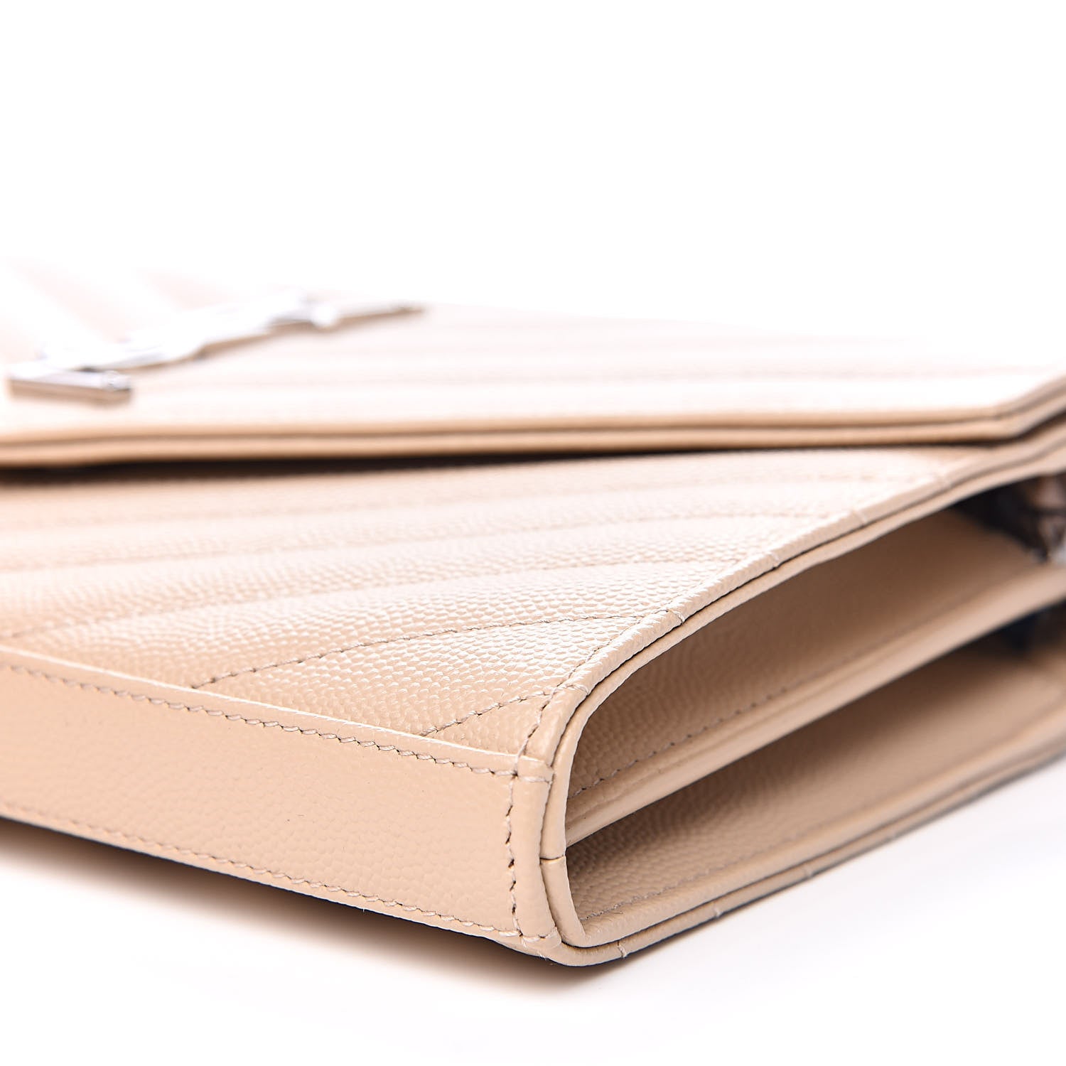 Saint Laurent Grain De Poudre Matelasse Chevron Monogram Chain Wallet Nude Powder 8 of 9