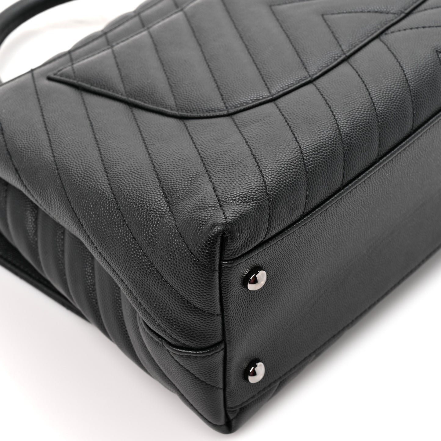 Caviar Chevron Quilted Medium Coco Handle Flap Black