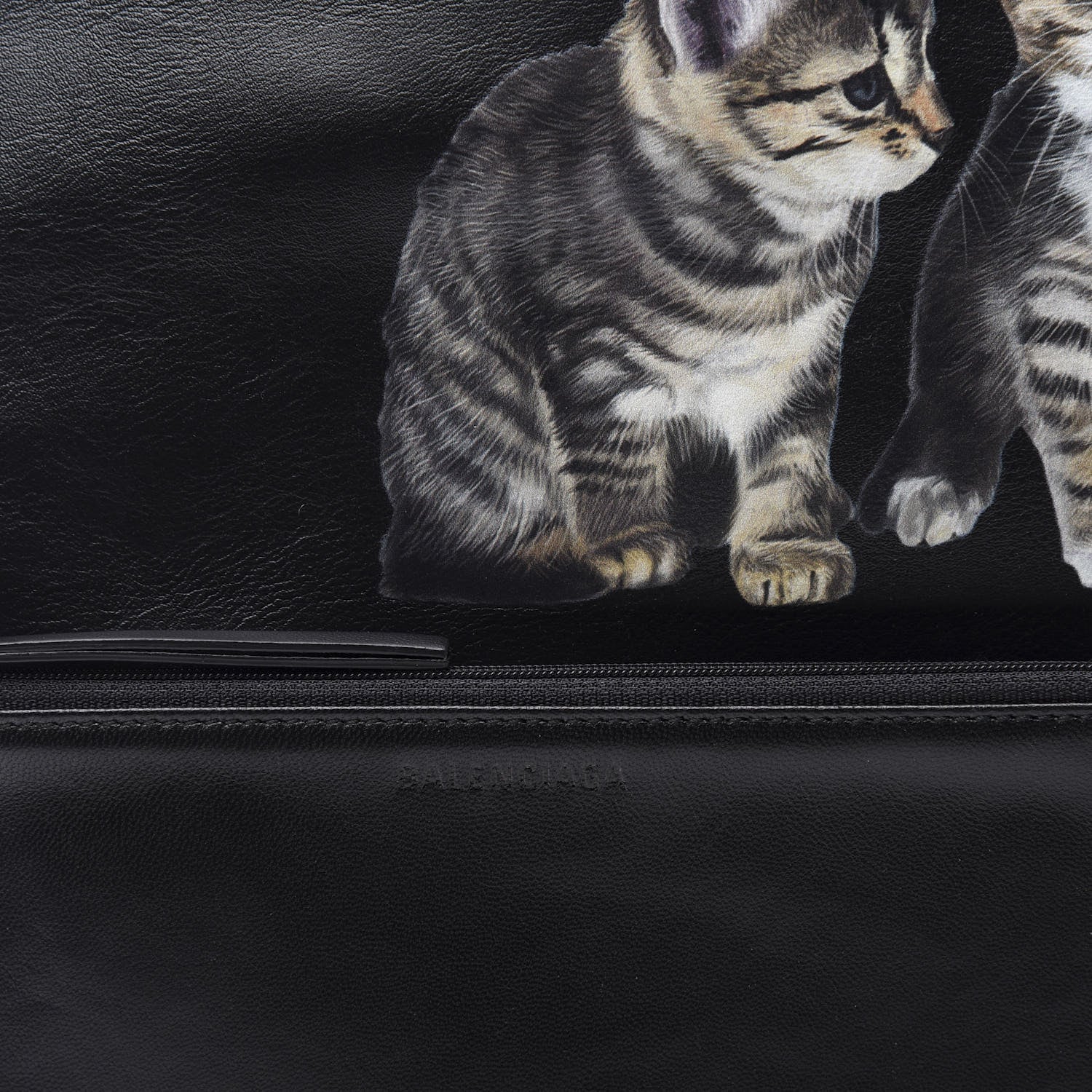 Balenciaga Calfskin Printed Kitten Plastic Bag Shopper S Black 9 of 10
