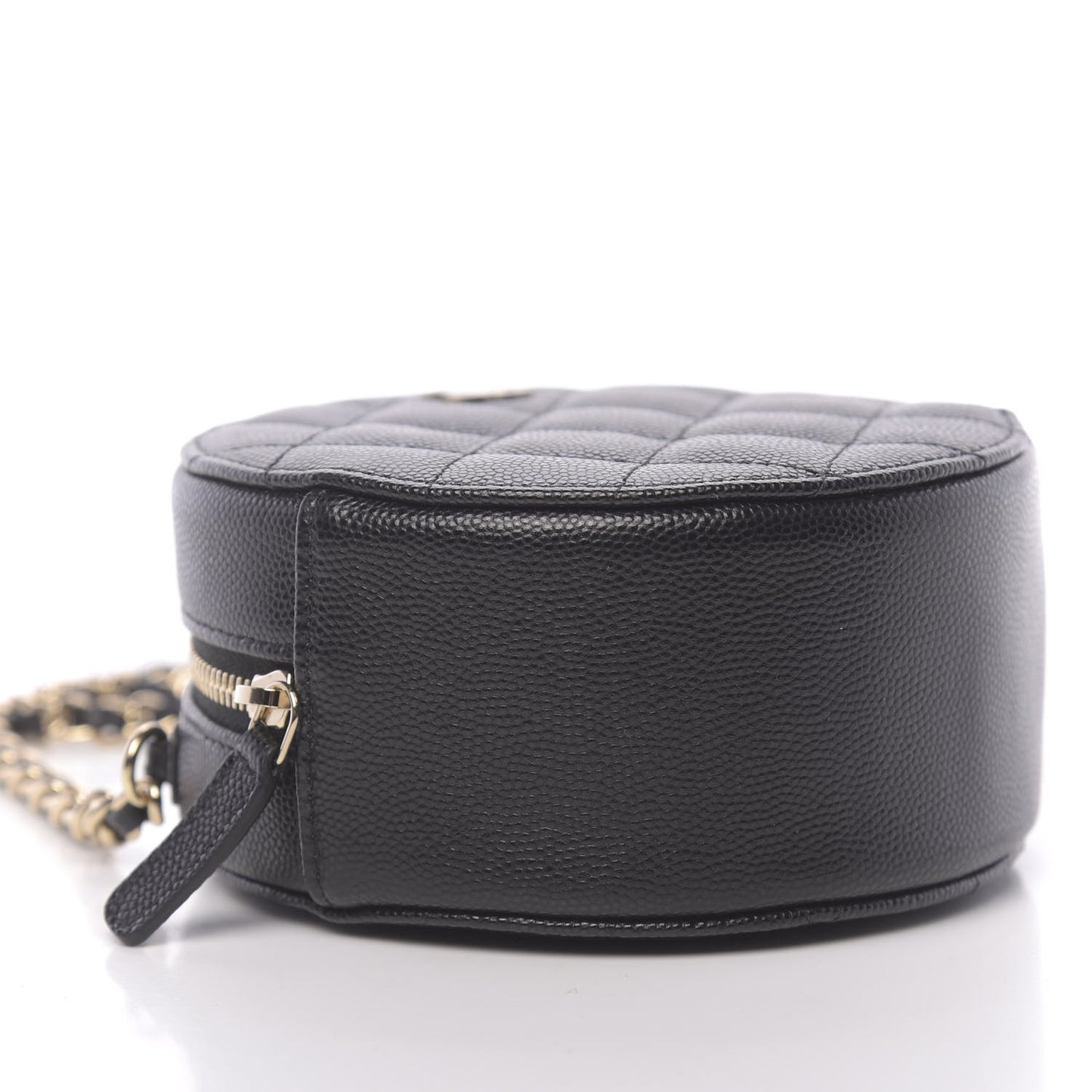 Caviar Quilted Round Clutch With Chain Black