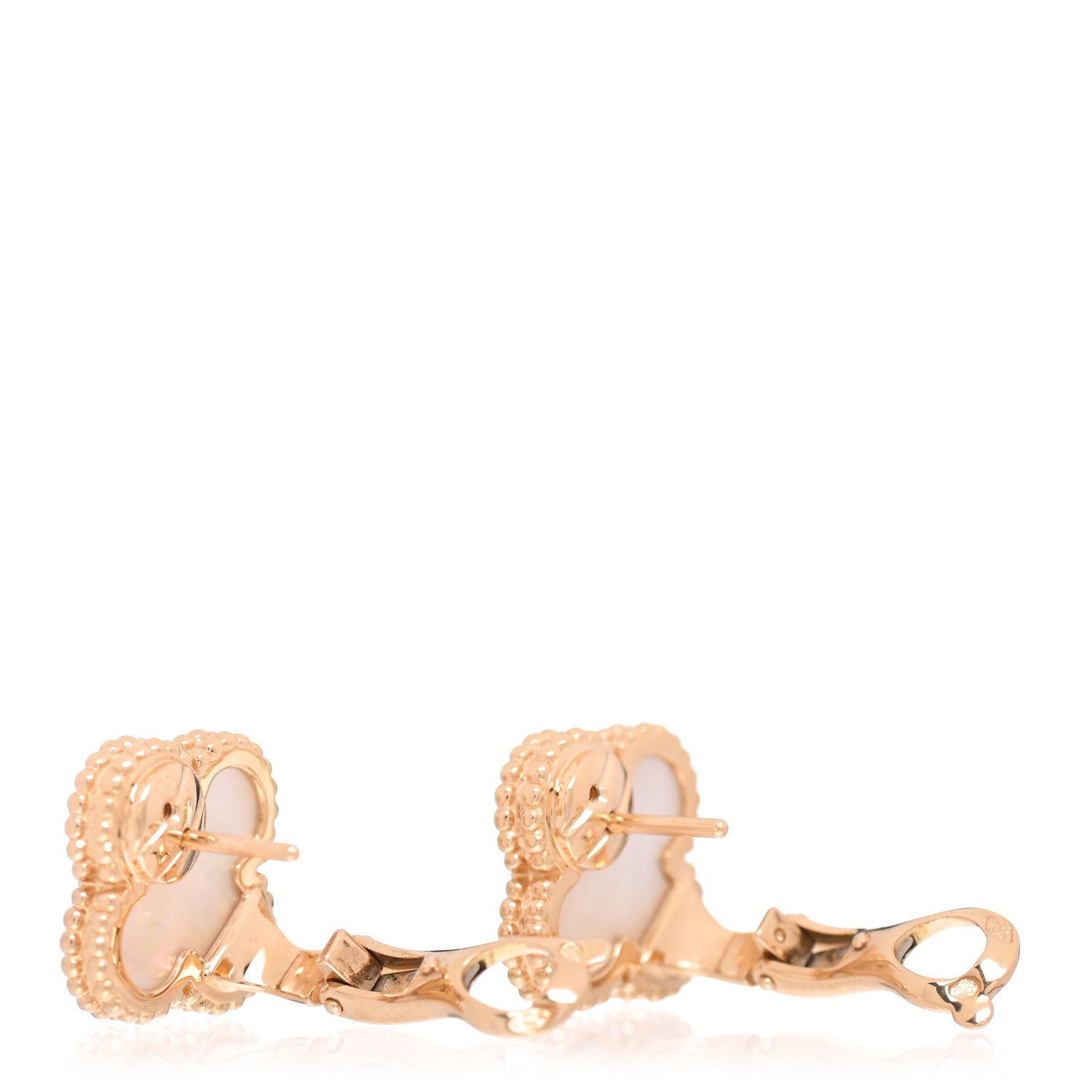 Van Cleef & Arpels 18K Yellow Gold Mother of Pearl Vintage Alhambra Earrings 4 of 5