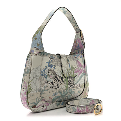 Gucci New Shangai Calfskin Tiger Savanah Small Jackie 1961 Hobo Chalky White Multicolor 3 of 9