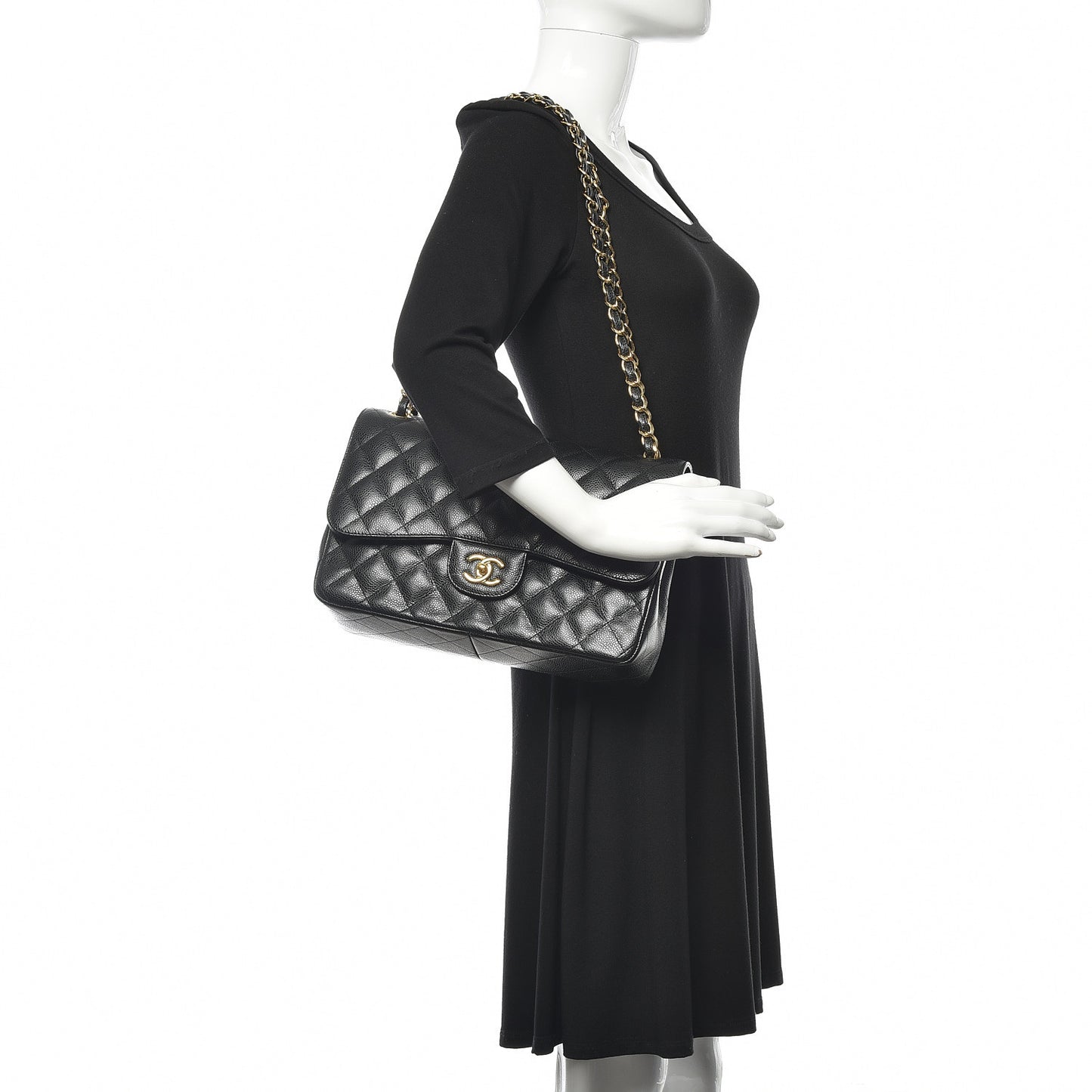 Caviar Quilted Jumbo Double Flap Black